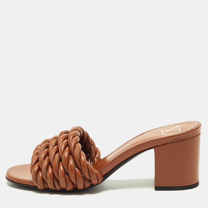 Valentino Size 35.5 Brown Twisted Rope Leather Slide Sandals